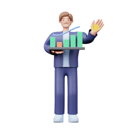 Businessman Showing Bitcoin Report  3D Illustration