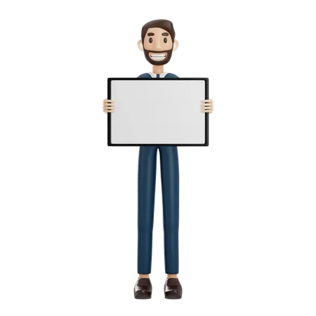 Businessman Showing Blank Board  3D Illustration