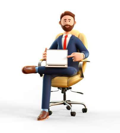 Businessman showing blank laptop screen  3D Icon