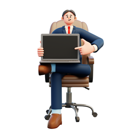 Businessman showing blank laptop screen  3D Illustration