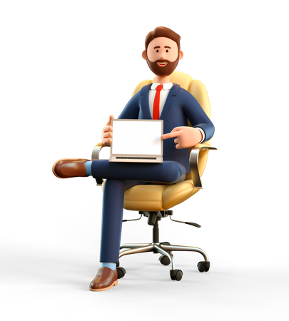 Businessman showing blank laptop screen  3D Illustration