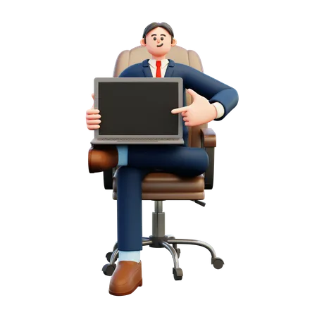 Businessman showing blank laptop screen  3D Illustration