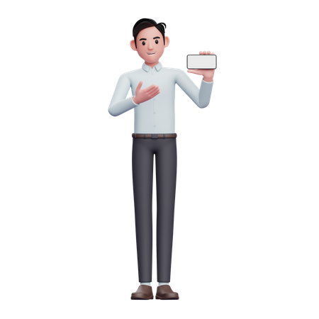 Businessman showing blank mobile screen  3D Illustration