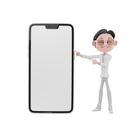 Businessman showing blank mobile screen 3D Illustration