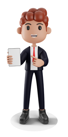 Businessman showing blank phone screen 3D Illustration