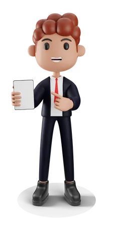 Businessman showing blank phone screen 3D Illustration