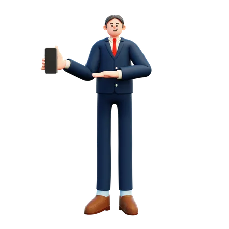 Businessman showing blank smartphone screen  3D Illustration