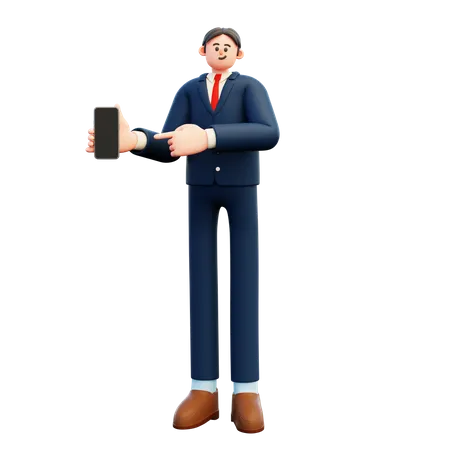 Businessman showing blank smartphone screen  3D Illustration