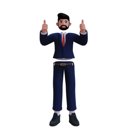 Businessman showing both thumbs up  3D Illustration