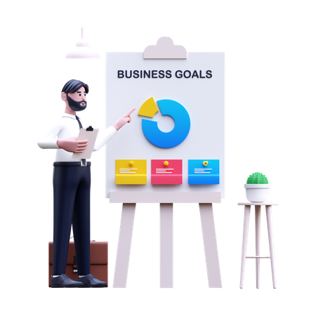 Businessman Showing Business Goals  3D Illustration