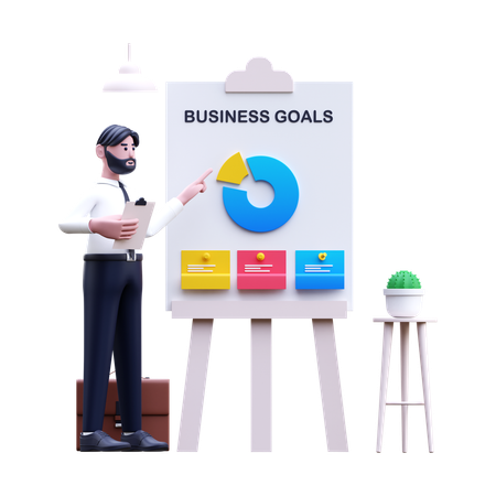 Businessman Showing Business Goals  3D Illustration