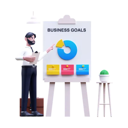 Businessman Showing Business Goals  3D Illustration