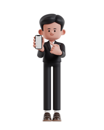 Businessman Showing Cellphone Screen  3D Illustration