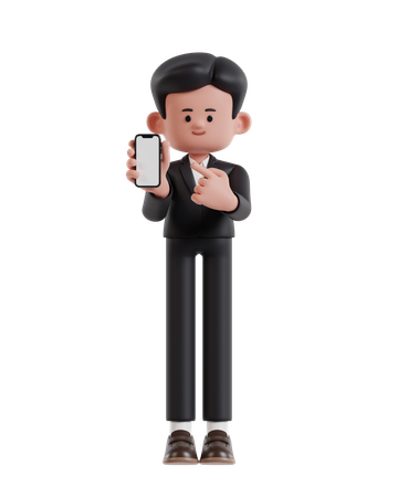 Businessman Showing Cellphone Screen  3D Illustration