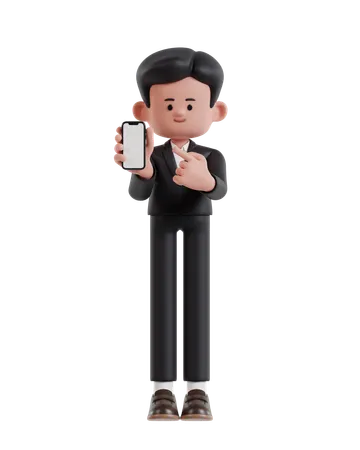 Businessman Showing Cellphone Screen  3D Illustration