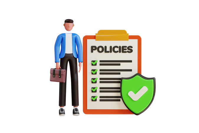 Businessman Showing Company Policies Document  3D Illustration