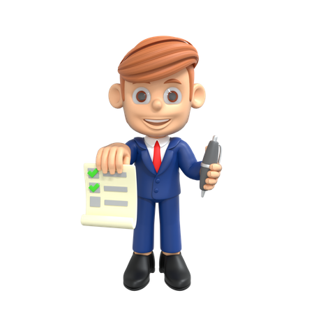 Businessman Showing Completed Task List 3D Illustration