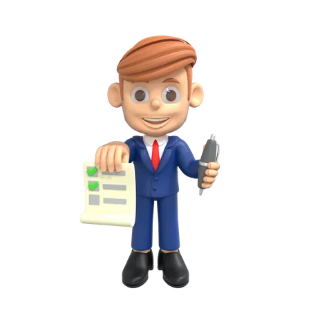 Businessman Showing Completed Task List 3D Illustration