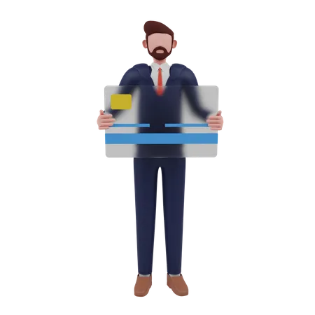 Businessman Showing Credit Card  3D Illustration