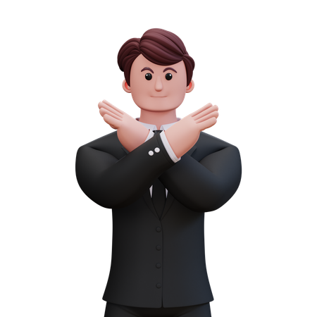 Businessman Showing Cross Hands  3D Illustration