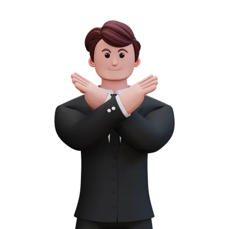 Businessman Showing Cross Hands  3D Illustration