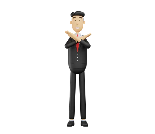 Businessman showing cross sign  3D Illustration