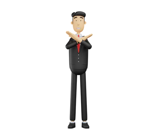 3 D Bussiness Man Character With Rejection Gesture 3D Illustration