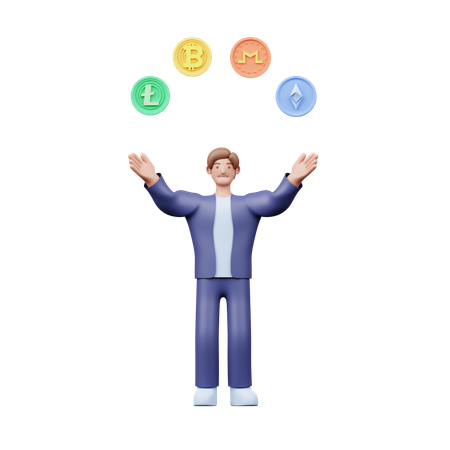 Businessman Showing Crypto Coins  3D Illustration