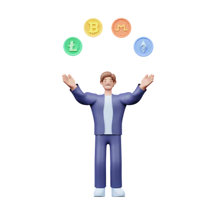 Businessman Showing Crypto Coins  3D Illustration