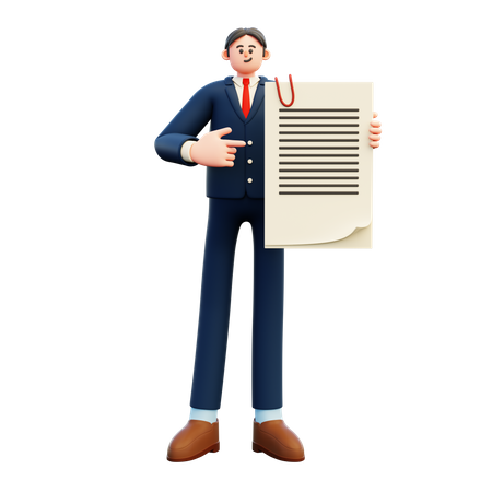 Businessman Showing Document  3D Illustration