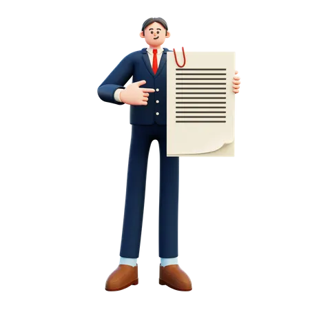 Businessman Showing Document  3D Illustration