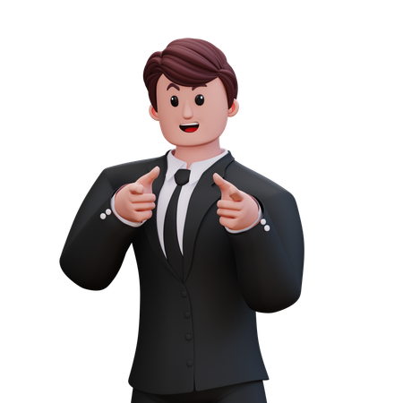 Businessman Showing Double Pointing At You  3D Illustration