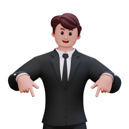 Businessman Showing Double Pointing Down  3D Illustration