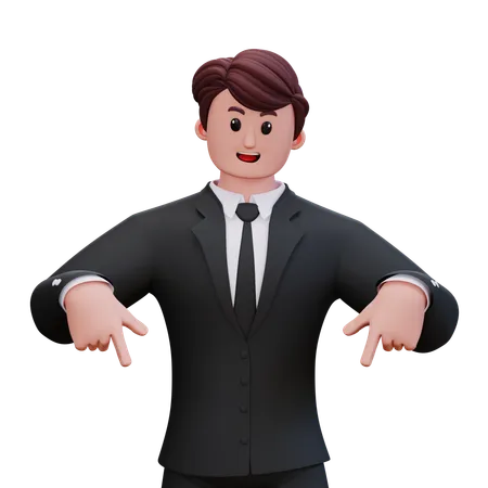 Businessman Showing Double Pointing Down  3D Illustration