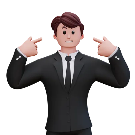Businessman Showing Double Pointing Head  3D Illustration