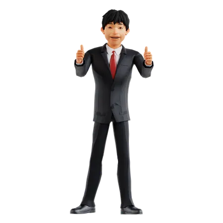 Businessman Showing Double Thumbs Up  3D Illustration