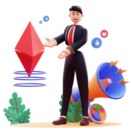 Businessman showing ethereum sign  3D Illustration