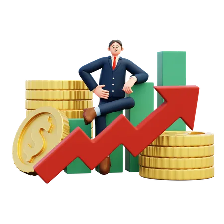 Businessman Showing Financial Growth  3D Illustration