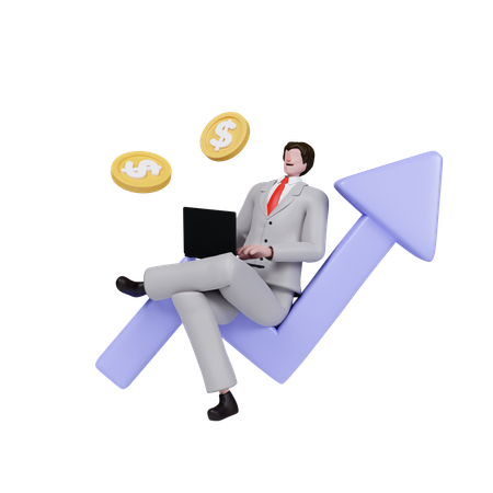 Businessman Showing Financial Growth On Laptop  3D Illustration