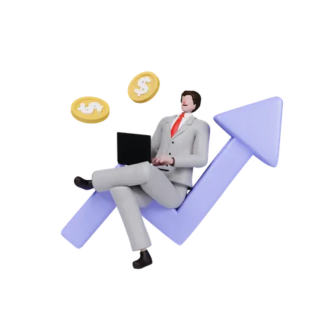 Businessman Showing Financial Growth On Laptop  3D Illustration