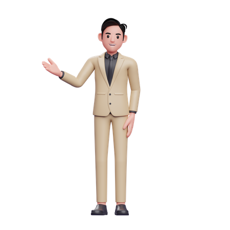 Businessman showing hand to copy space with right hands 3D Illustration