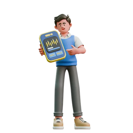 Businessman Showing Investment App  3D Icon