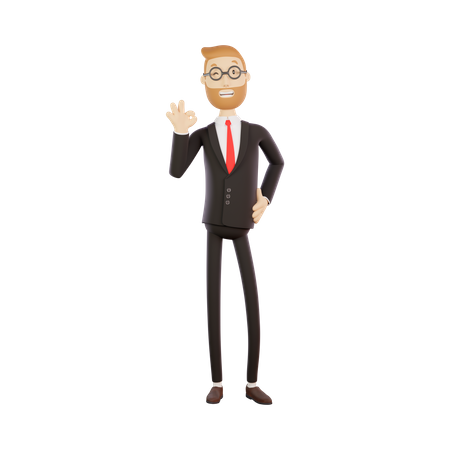 Businessman Showing k Hand GestureO  3D Illustration