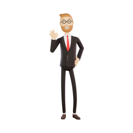 Businessman Showing k Hand GestureO 3D Illustration