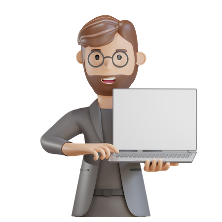 Businessman showing laptop 3D Illustration
