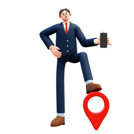 Businessman showing location  3D Illustration