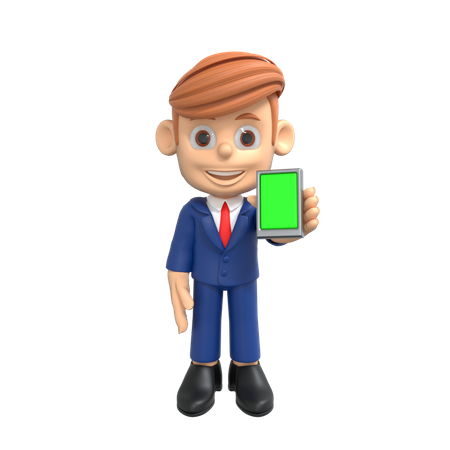 Businessman Showing Mobile  3D Illustration