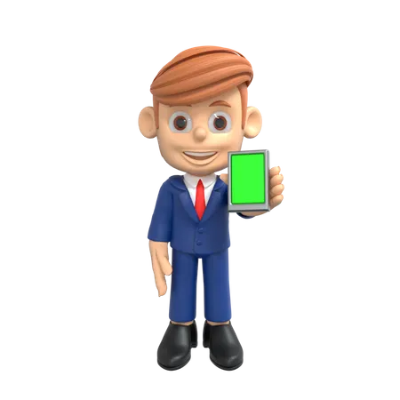 Businessman Showing Mobile  3D Illustration