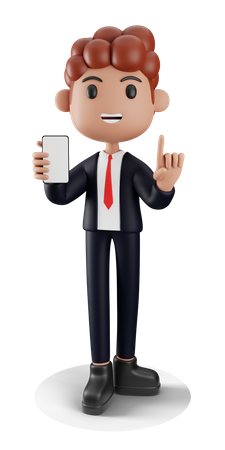 Businessman showing mobile screen  3D Illustration