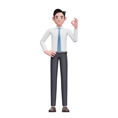 Appreciating Businessman Wearing Long Shirt And Blue Tie Ok Finger 3D Illustration
